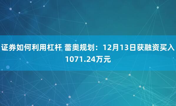 证券如何利用杠杆 蕾奥规划：12月13日获融资买入1071.24万元