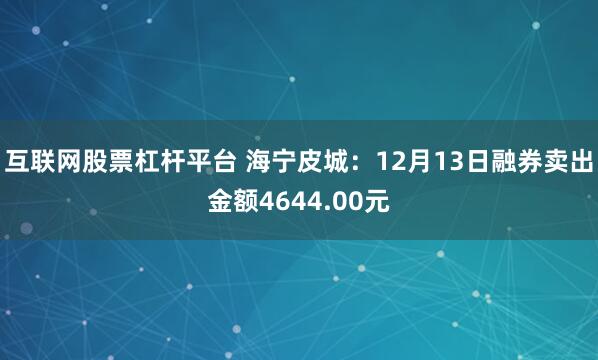 互联网股票杠杆平台 海宁皮城：12月13日融券卖出金额4644.00元