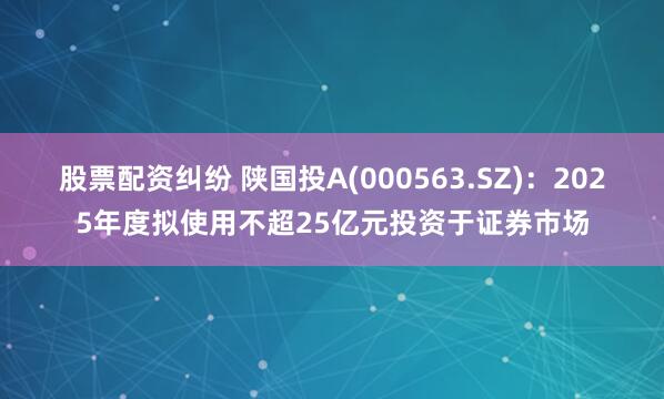 股票配资纠纷 陕国投A(000563.SZ)：2025年度拟使用不超25亿元投资于证券市场