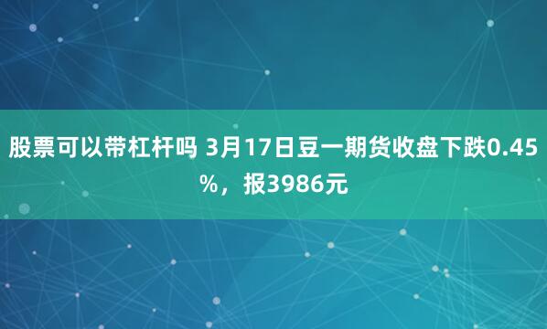 股票可以带杠杆吗 3月17日豆一期货收盘下跌0.45%，报3986元