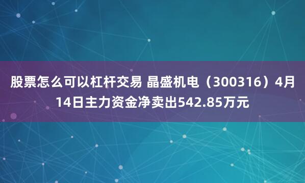 股票怎么可以杠杆交易 晶盛机电（300316）4月14日主力资金净卖出542.85万元
